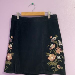 Corduroy Embroidered Floral Skirt